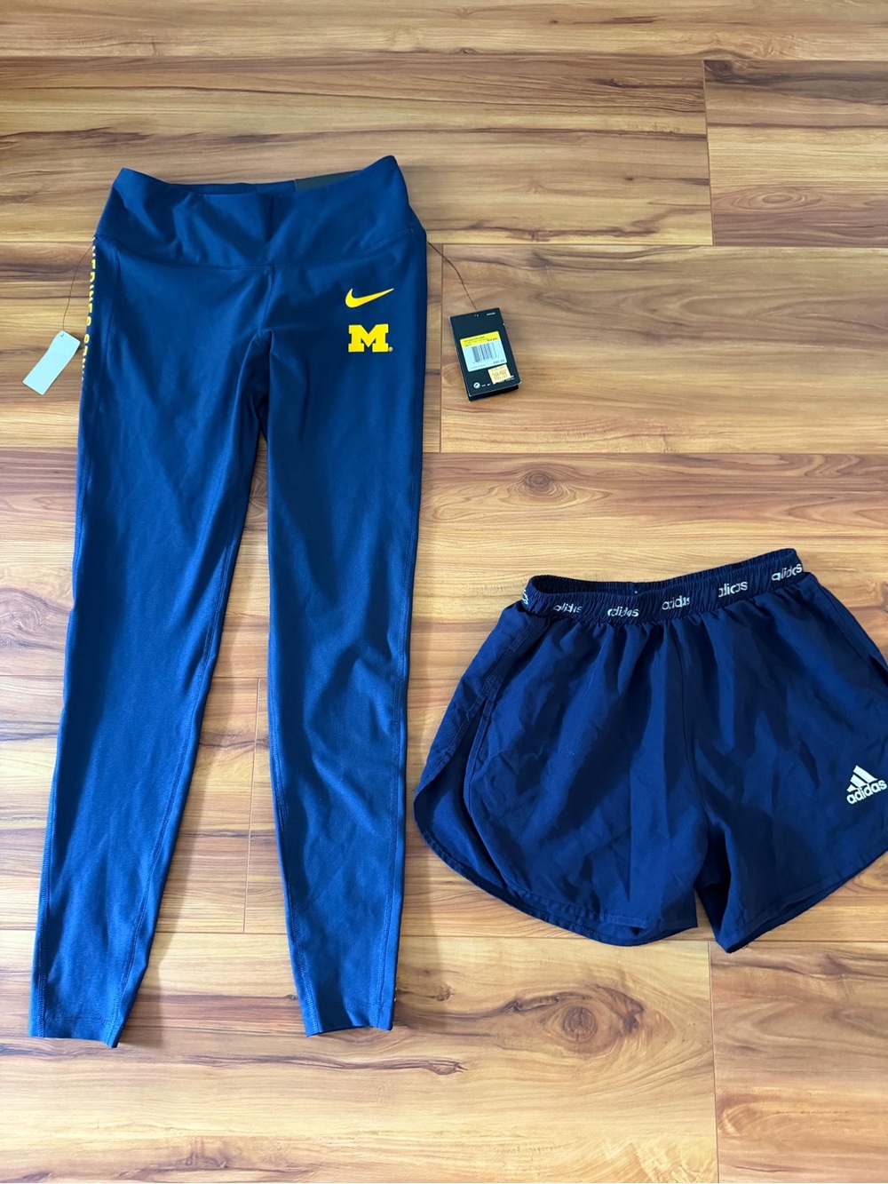 Nike University of Michigan Navy Blue Leggings & Adidas Shorts